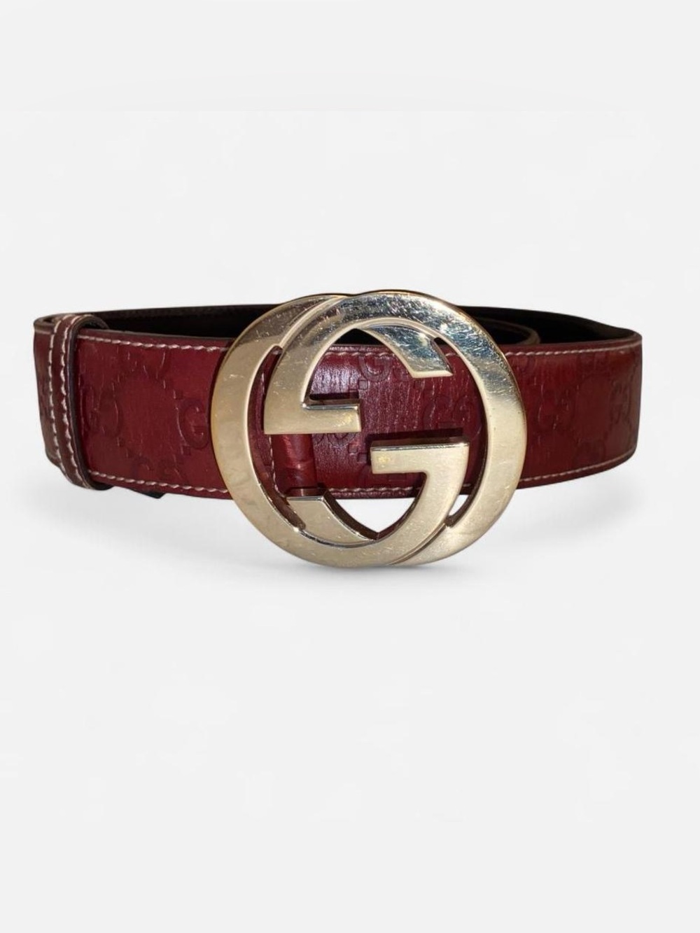 Gucci Vintage Burgundy Leather Logo Belt
